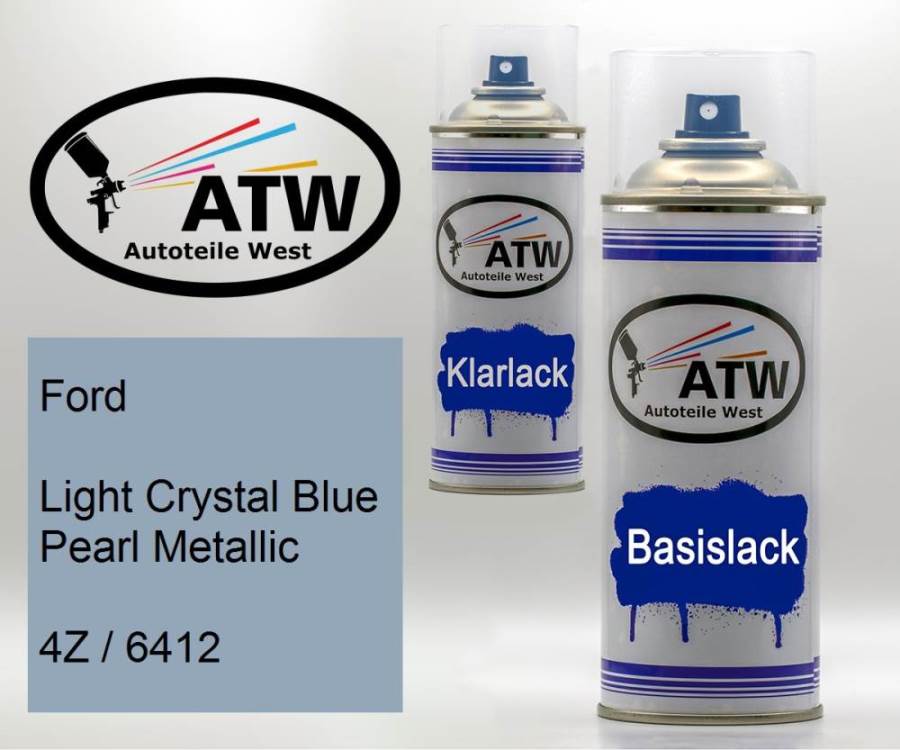 Ford, Light Crystal Blue Pearl Metallic, 4Z / 6412: 400ml Sprühdose + 400ml Klarlack - Set, von ATW Autoteile West.